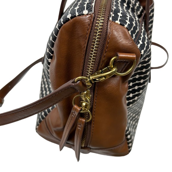 Fossil Sydney Black White Brown Satchel / Crossbody - Picture 4 of 13
